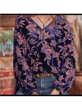 Sundance Black Thorn Velvet Burnout Silk Blend Top Size M